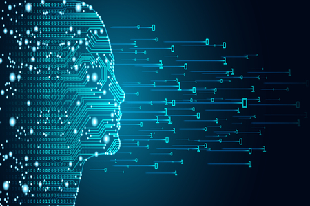 blue photo representing binary with a human silhouette