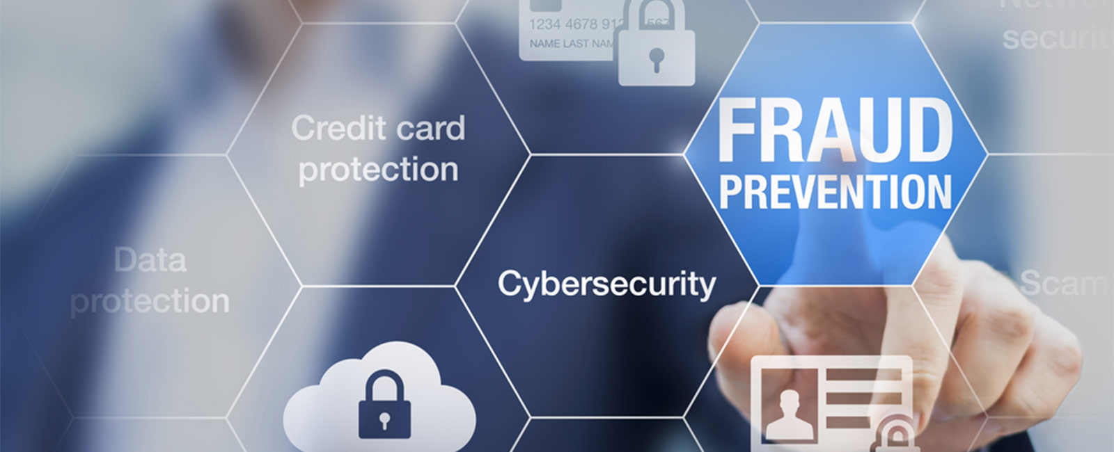 Graphic with a hand pointing to Fraud Prevention